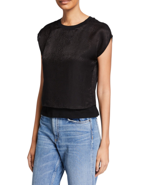 Chelsea & Walker Black Python Silk Tee - Size 0 - Women's Tops