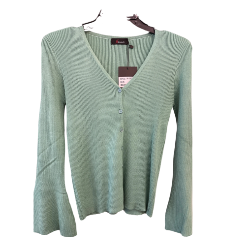 NBYNANCY Sage Green Ribbed Cardigan Sweater - Size L - Women's Top