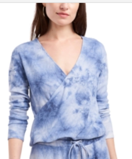 1.STATE Blue Tie Dye Wrap Top - Size L - Women's Blouse