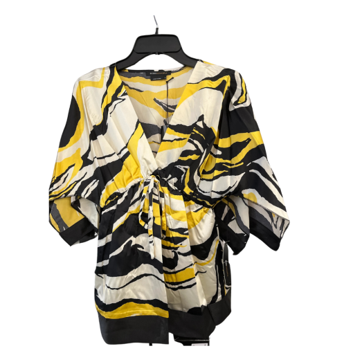 BCBGMAXAZRIA XS Yellow Black Print Blouse Top - Women's Fashion