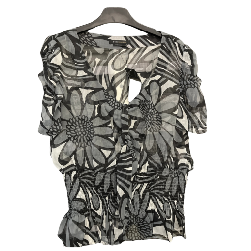 BCBGMAXAZRIA Floral Blouse M Black & White Top Women's Shirt