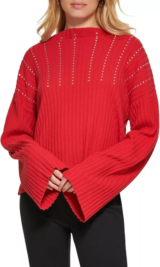 DKNY Red Ribbed Sweater - Women's Size S - Knitwear Top