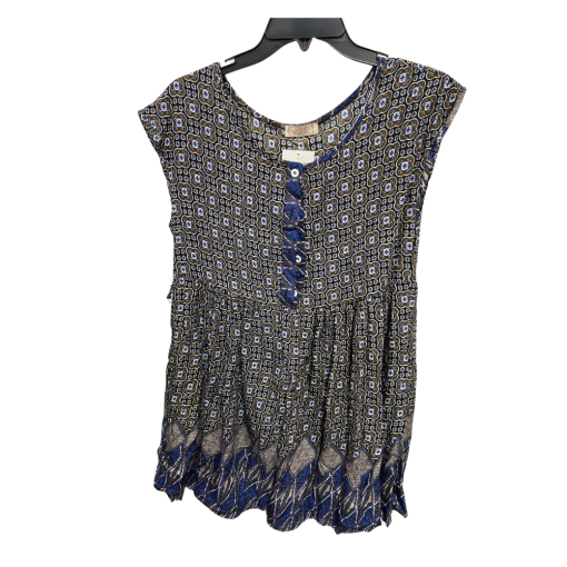 LIDA Floral Print Babydoll Top S/M Blue Bohemian Blouse