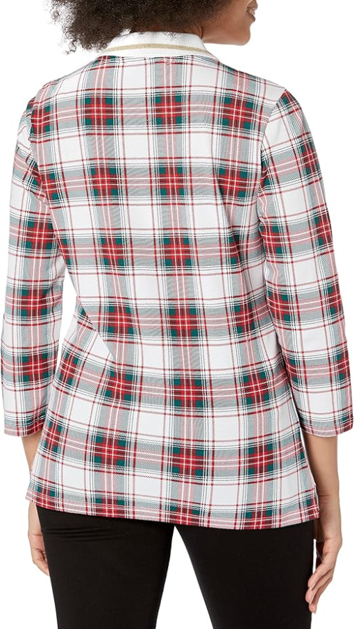 Tommy Hilfiger Plaid Top Red White Green XL Women's Blouse - Image 2