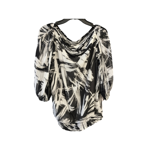 BCBGMAXAZRIA Black & White Blouse, L, Women's Tops, Printed