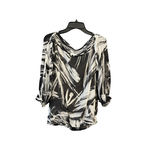 BCBGMAXAZRIA Black & White Blouse, L, Women's Tops, Printed - Image 2