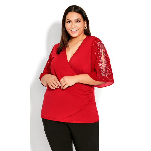 Avenue Red Bling Sleeve Top - Plus Size 16 - Women's Blouses