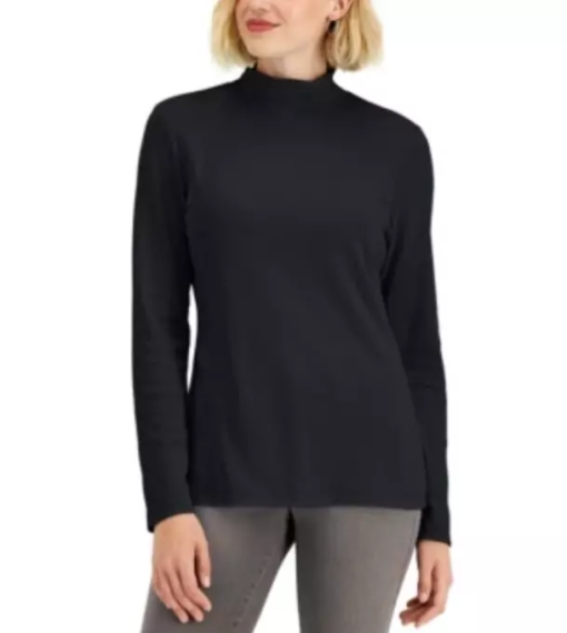 Karen Scott Black Mock Neck Top - Women's Size L - Turtleneck Shirt