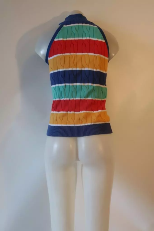 MINNIEROSE Striped Halter Top S - Colorful Knit Tank Top - Image 2