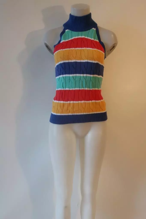 MINNIEROSE Striped Halter Top S - Colorful Knit Tank Top