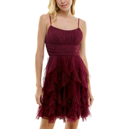 Pear Culture Burgundy Ruffle Party Dress - Size 3/4 - Cocktail Dress