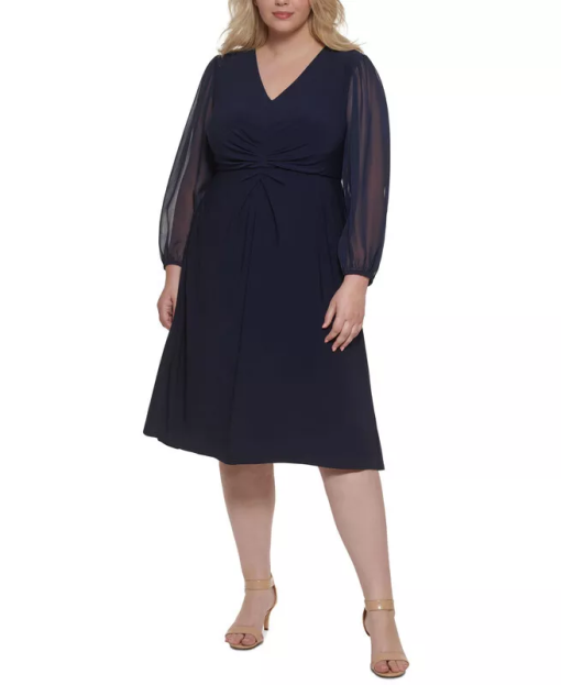 Jessica Howard Plus Navy Midi Dress - Formal Wear - Size 22W