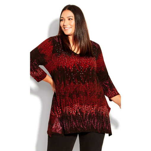 City Chic Waverly Tunic Top Red Plus Size 26-28 Women's Blouse