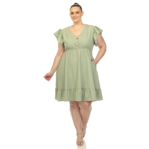 White Mark Plus Sage Ruffle Dress Plus Size 3XL - Women's Dresses