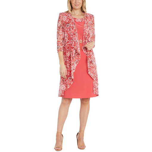 R&M Richards Coral Floral Dress Jacket Set Size 6 - Daytime Dresses