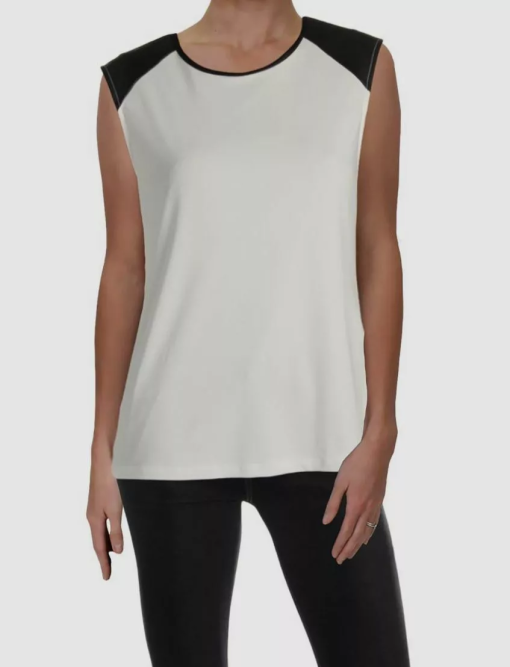 DKNY Sleeveless Top Ivory Black S - Women's Tank Top