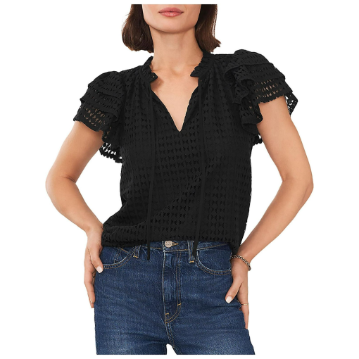 1.state Black Flutter Sleeve Blouse - Small - Women's Tops