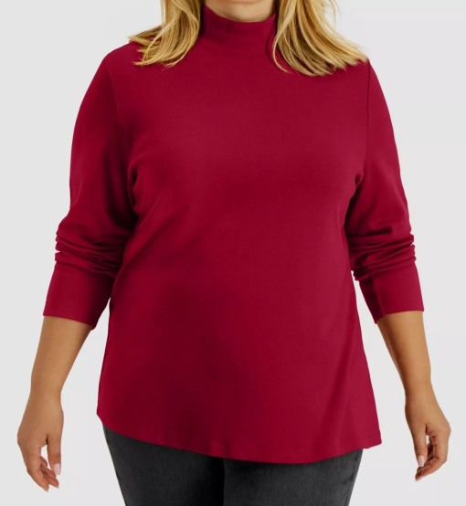 Karen Scott Plus Size Red Mock Neck Top - Women's Shirts