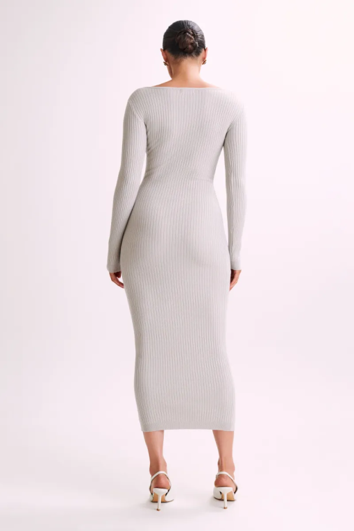 Caara Gray Ribbed Midi Dress - Size L - Bodycon Dress - Image 2