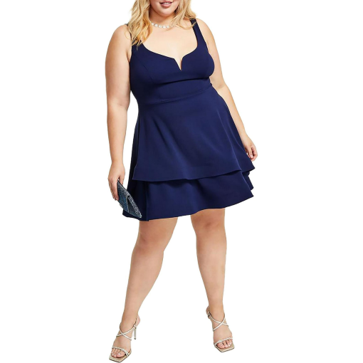 B Darlin Plus Navy Tiered Dress 16W - Plus Size Cocktail Dress