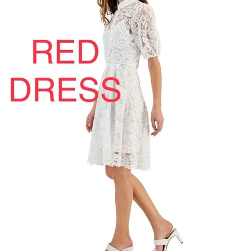 Tahari Petite Ivory Lace Dress 8P - Fit & Flare Cocktail Dress