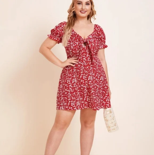 City Chic Red Floral Mini Dress Size 16 - Summer Dress - Image 3