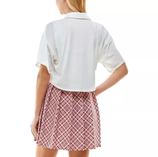 Kingston White Polo Top & Pink Plaid Skirt Set - Juniors Outfit - Image 2