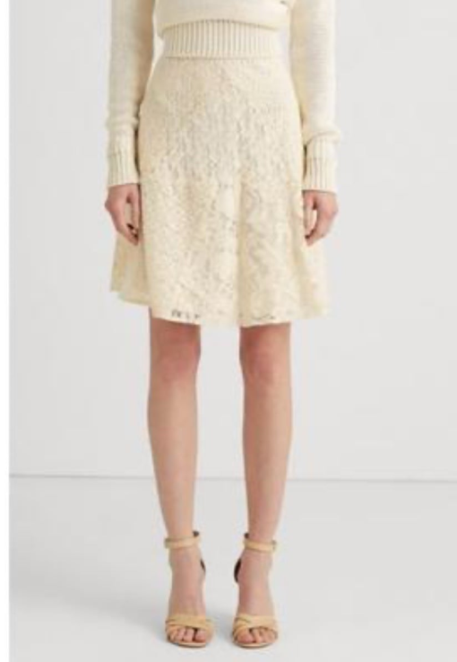 Lauren Ralph Lauren Women's Patchwork Lace Skirt 14, Winter Cream - All size14