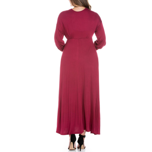 24 Seven Women's Plus Size Bishop Sleeves Maxi Dress - Wine 1X - Image 2