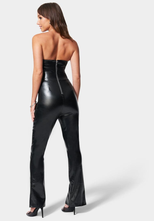 Bebe Juniors Womens Faux Leather Strapless Jumpsuit black size:L - Image 2