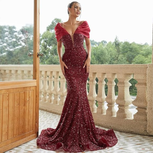 Miss ORD Burgundy Sequin Mermaid Gown - Size S - Prom Dress