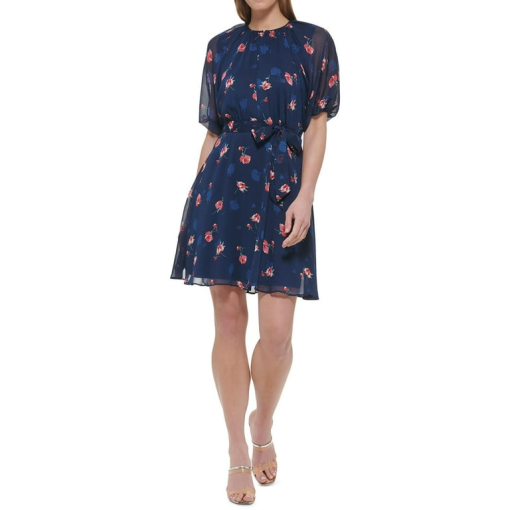 DKNY Floral Navy Fit & Flare Dress - Size 2 - Women's Dresses