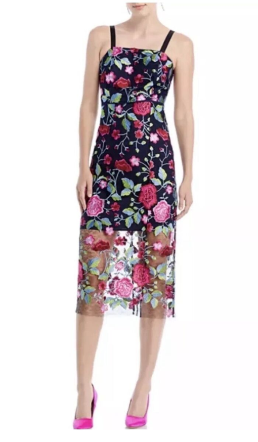 Sam Edelman Navy Floral Embroidered Midi Dress Size 0 - Dresses