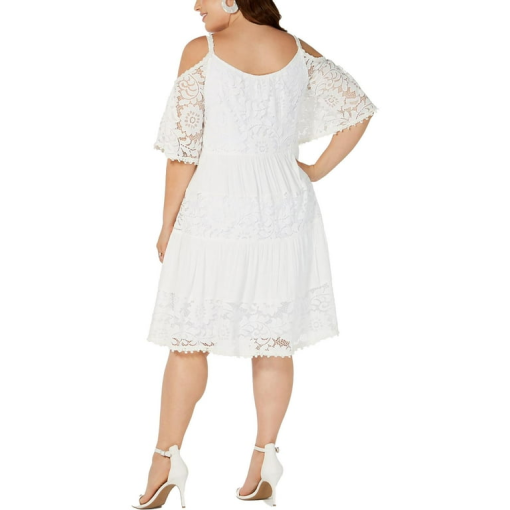 White Lace Cold Shoulder Dress - Size (L) - Women's Midi Dress - Image 2