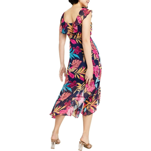 Kensie Floral Midi Dress Navy Ruffle Summer Dress - Size S - Image 2