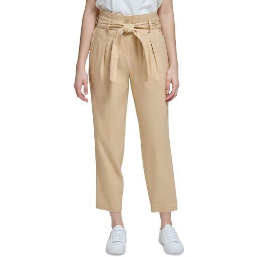 Calvin Klein Khaki Linen Cropped Pants - Size 16 - Women's Trousers