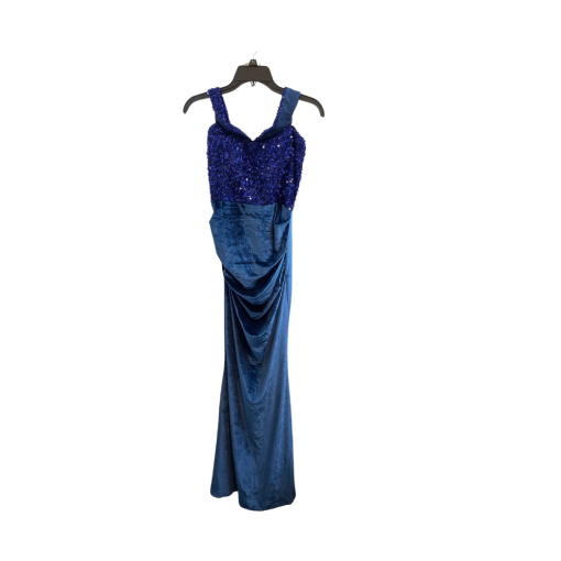 Miss ORD Blue Sequin Velvet Gown - Size M - Formal Dress