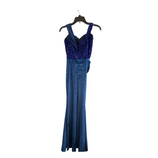 Miss ORD Blue Sequin Velvet Gown - Size M - Formal Dress - Image 2