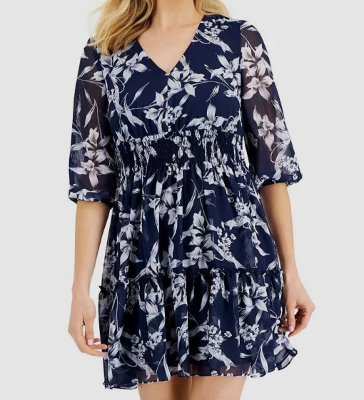 Taylor Navy Floral Dress Size 8 - Women's Summer Dress