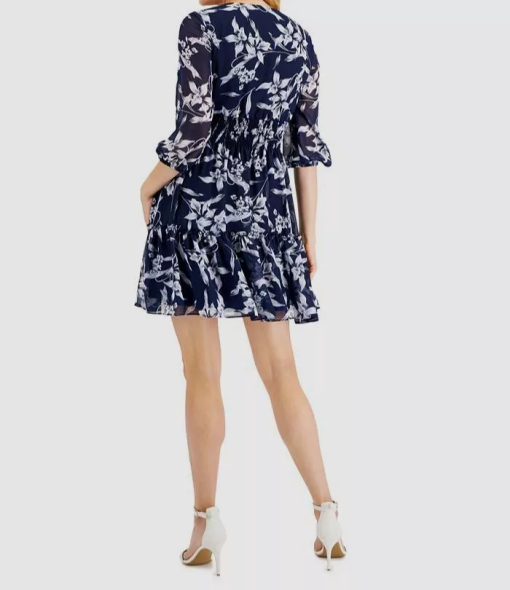 Taylor Navy Floral Dress Size 8 - Women's Summer Dress - Image 2