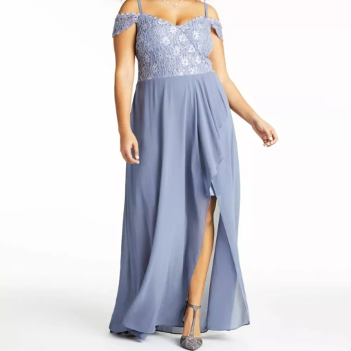 City Studio Plus Blue Lace Maxi Dress 14W - Evening Gown