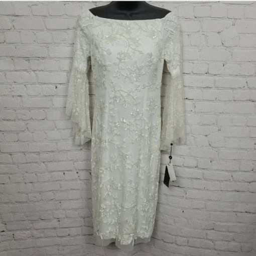 Adrianna Papell White Beaded Cocktail Dress Size 4 - Party Dress