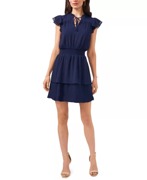 MSK Navy Tiered Mini Dress - Petite - Formal Dresses