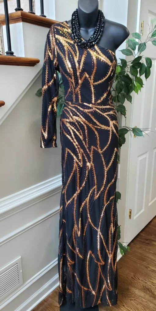 Miss ORD Black Sequin One Shoulder Gown - Size S - Party Dress