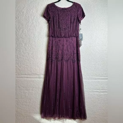 Adrianna Papell Purple Beaded Gown Size 6P | Formal Dress