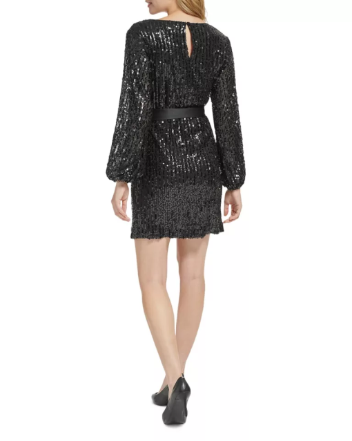 Karl Lagerfeld Black Sequin Mini Dress Size 2 - Party Dress - Image 2