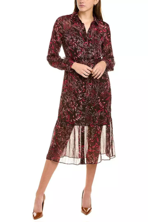 Nanette Lepore Burgundy Print Chiffon Dress Size 6 - Midi Dress