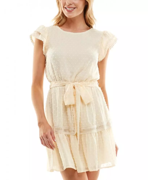 SPEECHLESS Ivory Flutter Sleeve Dress - Juniors XS - Party Dress