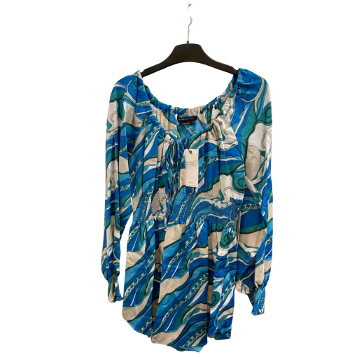 BCBGMAXAZRIA Blue Print Blouse Medium - Women's Top