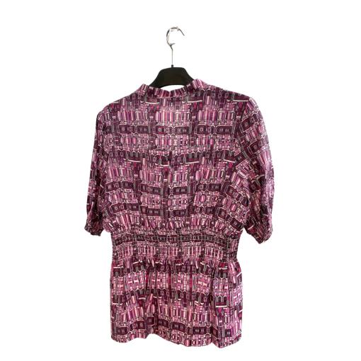 BCBGMAXAZRIA Purple Print Blouse Size L - Women's Top - Image 2